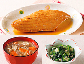 まぐろハラモ生姜醤油漬け
豚汁
オクラとモロヘイヤのめかぶあえ
